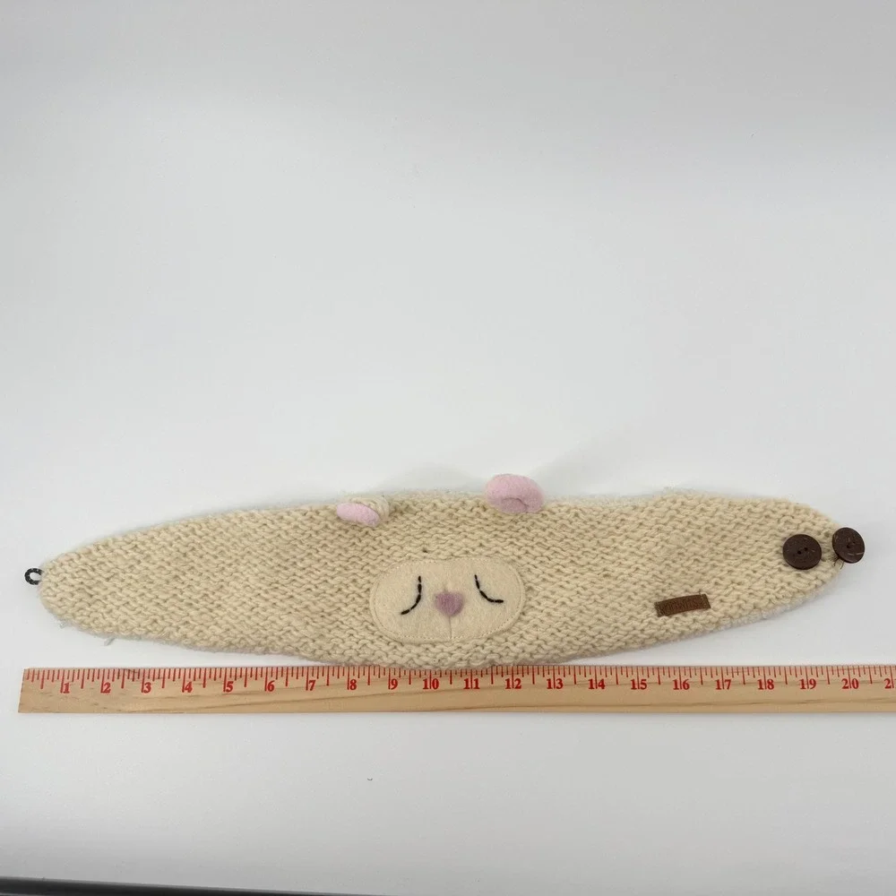 Knitwits Lamb Mittens Headband Set Wool Cream Fleece Lined Chunky Knit Boho Warm